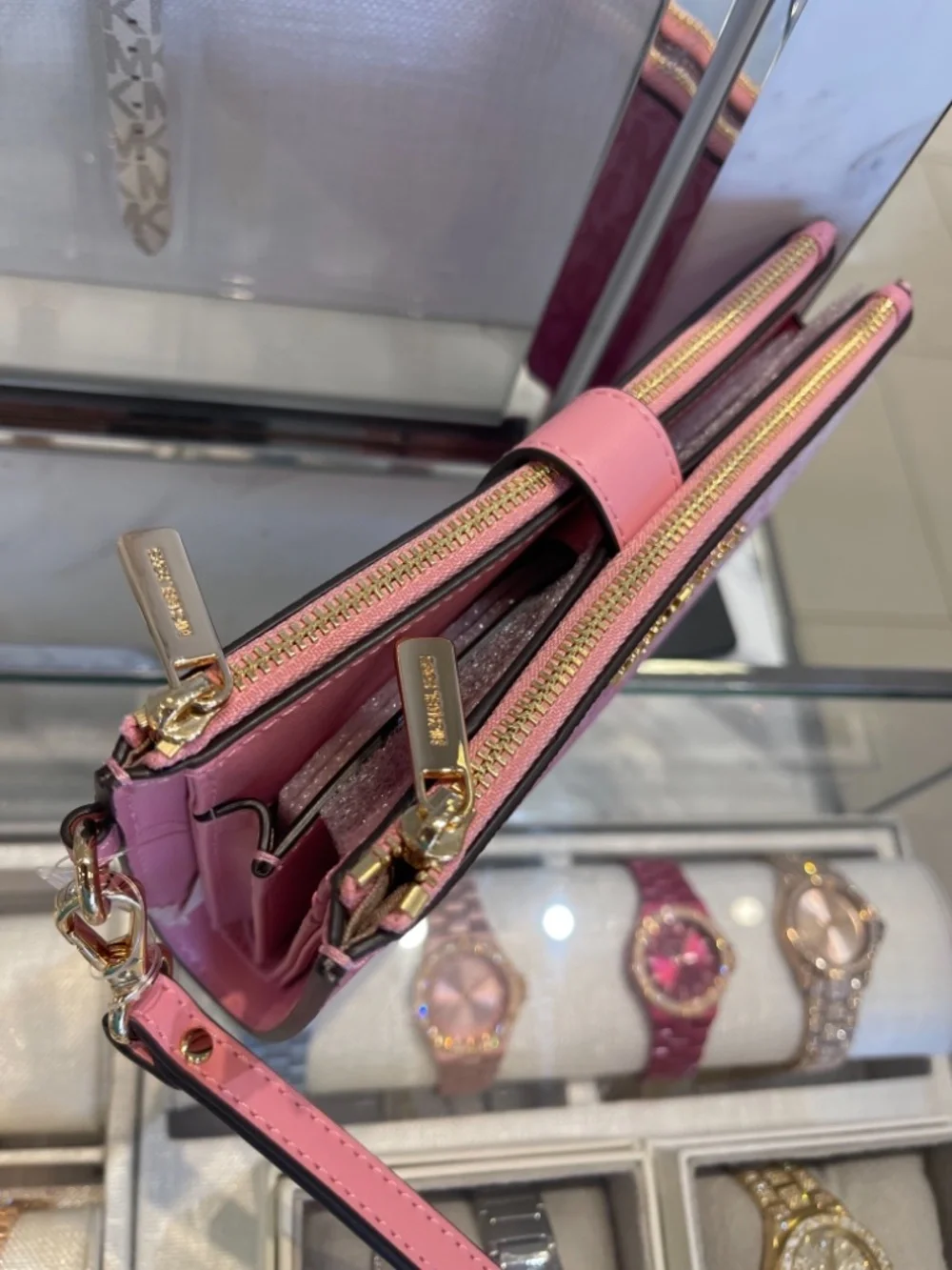 MICHAEL KORS Jet Set Large Double Zip Ombré Signature Logo Wristlet Phone Holder